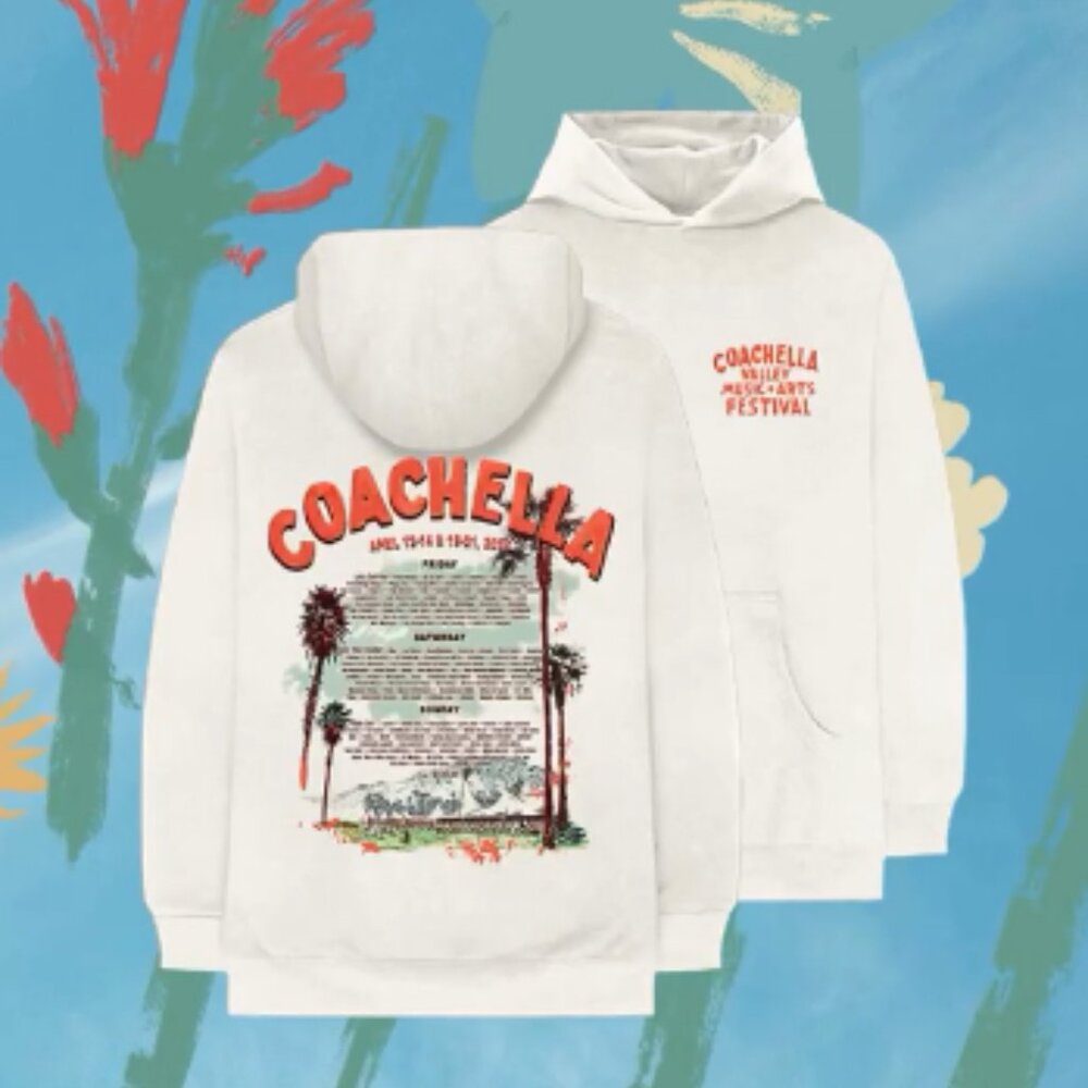 Coachella 2024 Official Merch Hoodie Tan Size Large‎ Graphic On the Back
